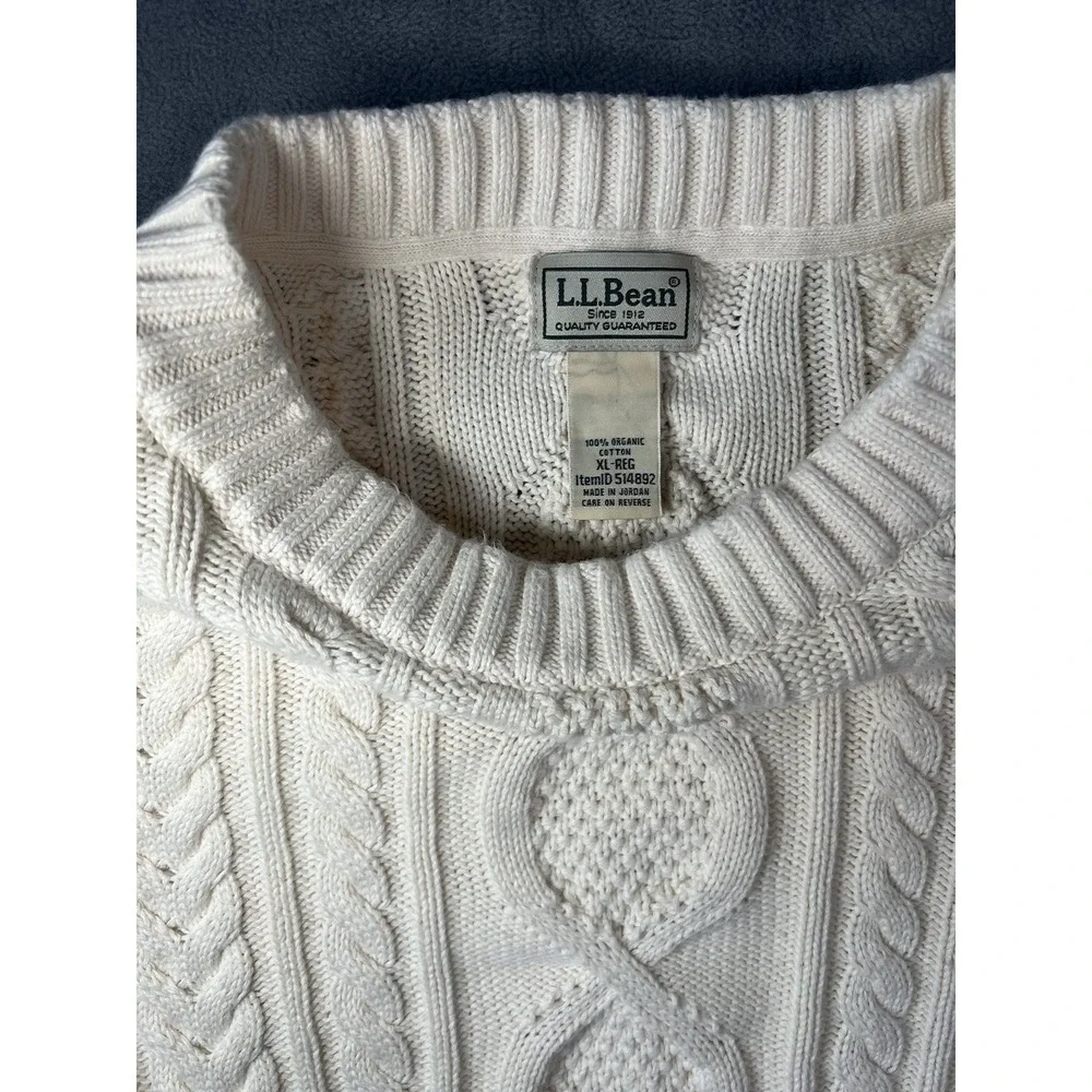 LL Bean Men's Heritage Organic Cotton Fisherman Sweater Cable Knit Sz‎ XL Cream